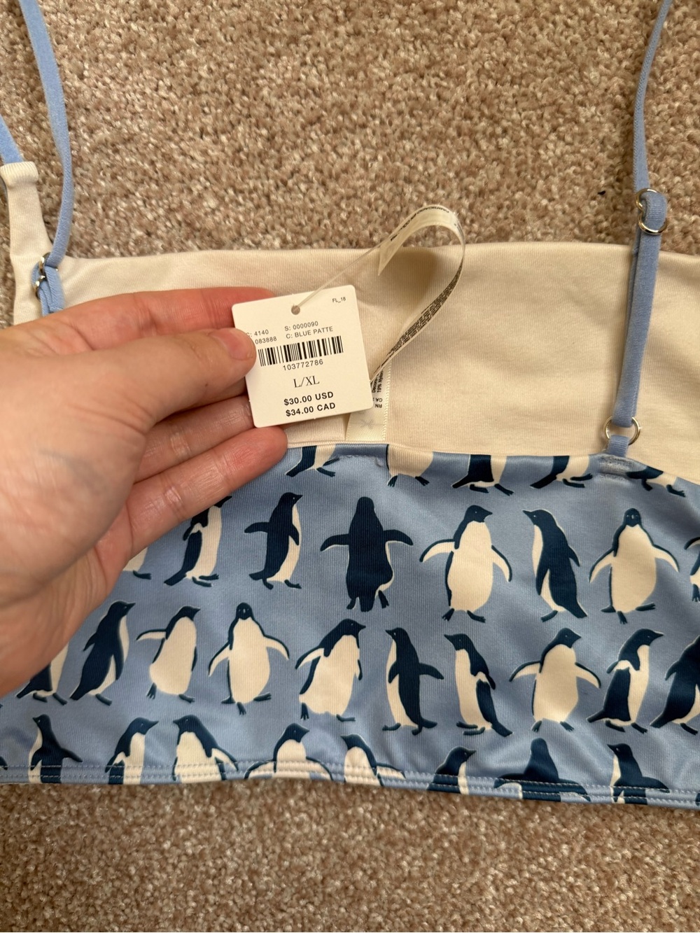 Anthropologie Light Blue Penguin Print Bralette - Picture 3 of 3